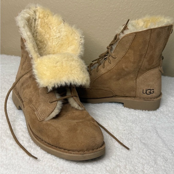 UGG Women's Tan Shearling Lace-Up Boots - Picture 7 of 9